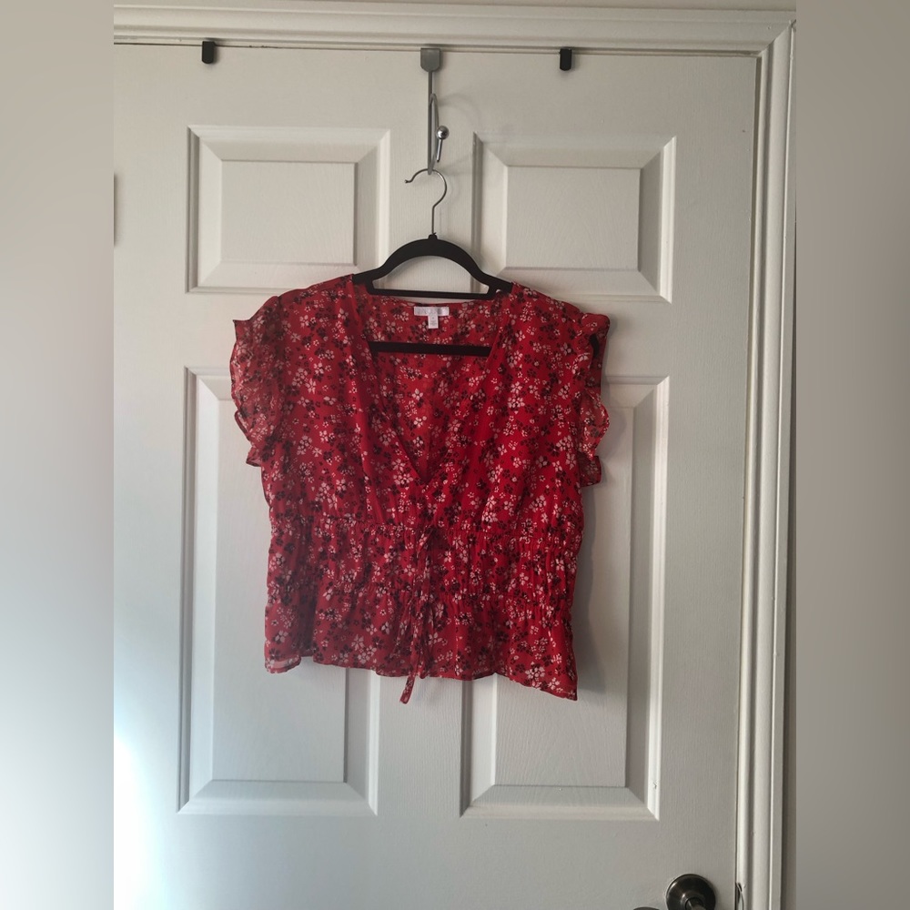 Women’s abound red floral ruffle crop XL